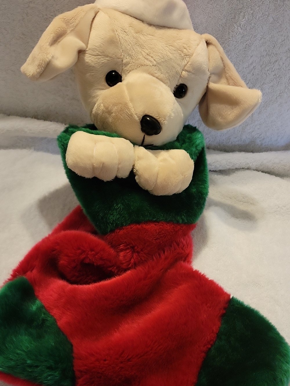 Plush Dog Christmas Stocking Dog Toy - Red and Green